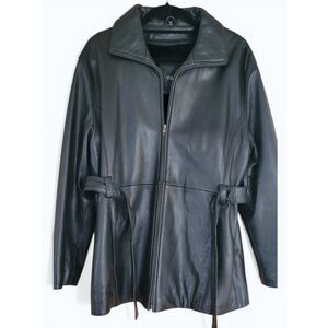 Vintage Trek Black Genuine Leather Jacket Belted Zip Women Cool Girl Indie